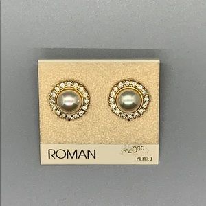 ROMAN Costume Crystal and Pearl Earrings